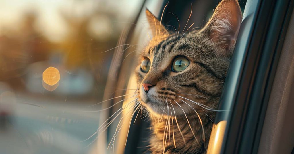 a cat looking out of a car window