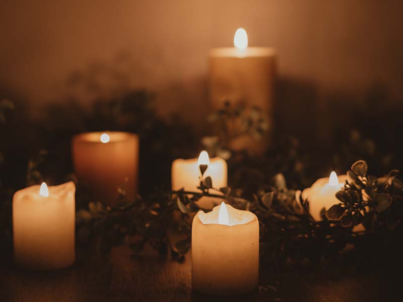 Candles and pinecone centerpiece