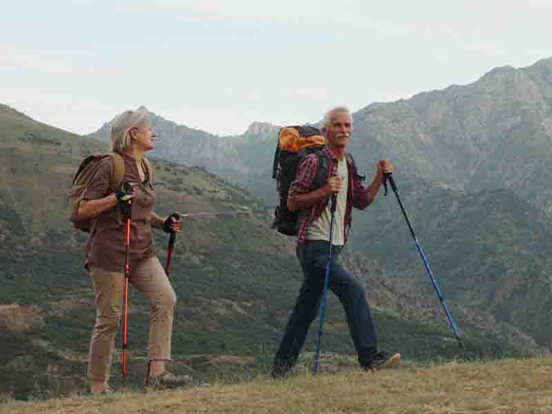 Happy couple hiking