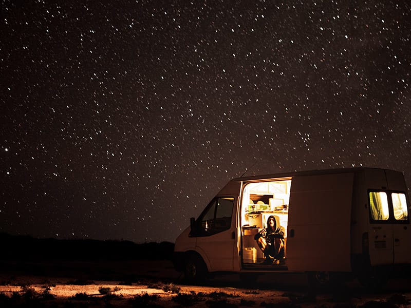 van lifer enjoying the starry night sky