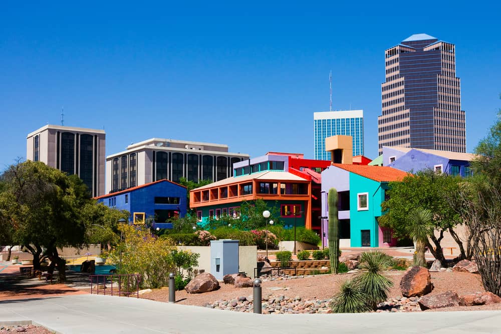 Colorful stucco buildings in Downtown Tucson