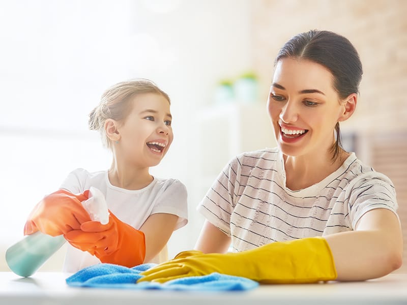 woman and girl cleaning