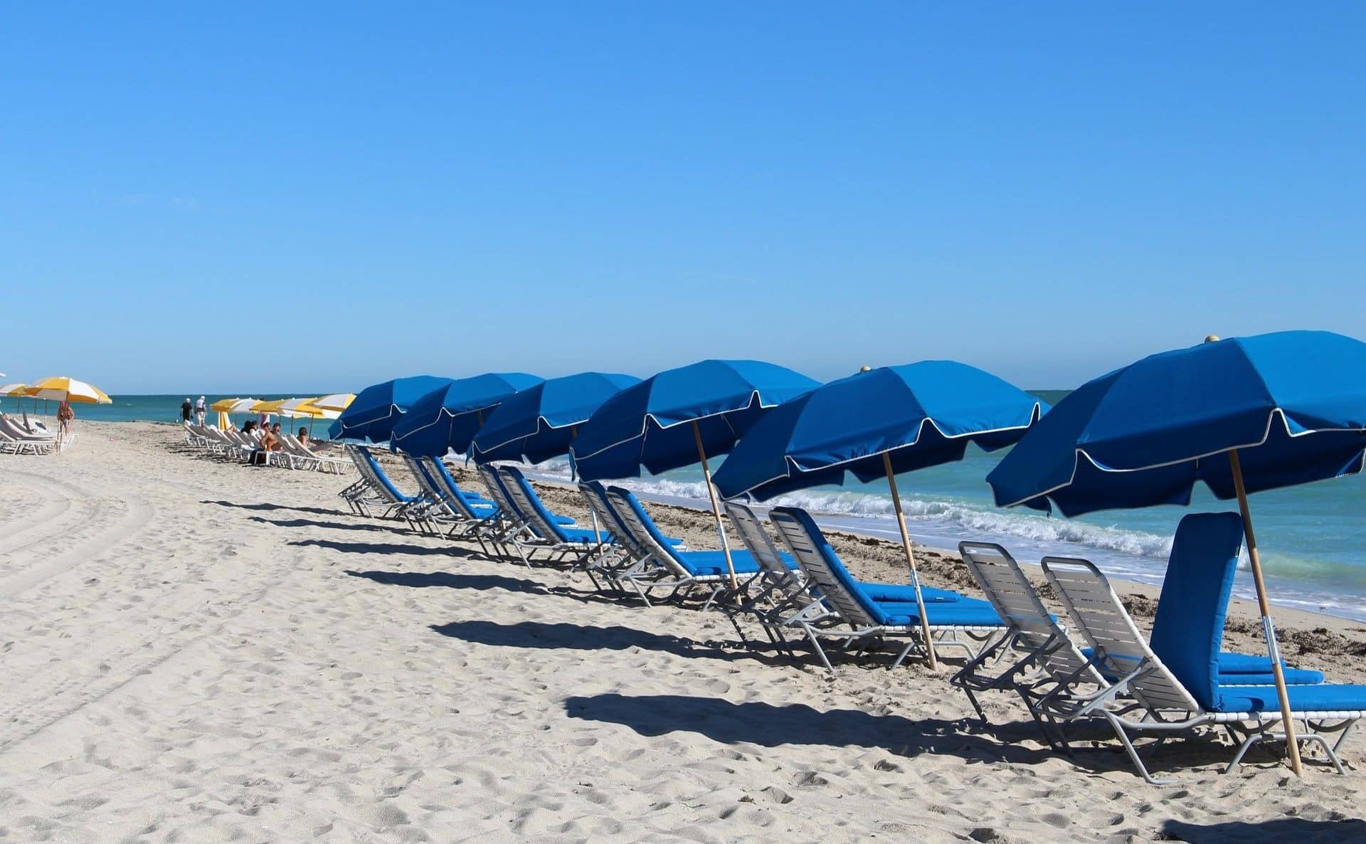 Umbrellas and chairs along Miami Beach, Florida