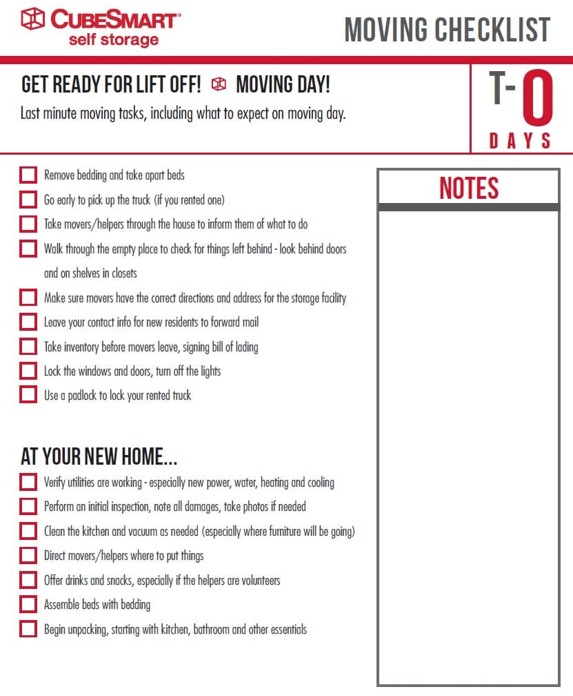Moving checklist 0 week