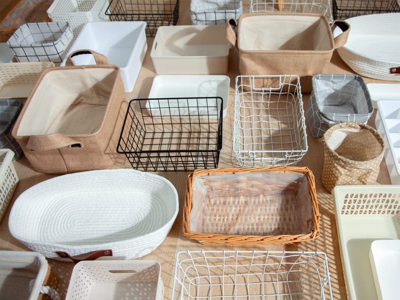 multiple basket styles arranged on a surfacesurface