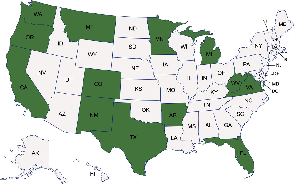 Map of all states with planted trees.